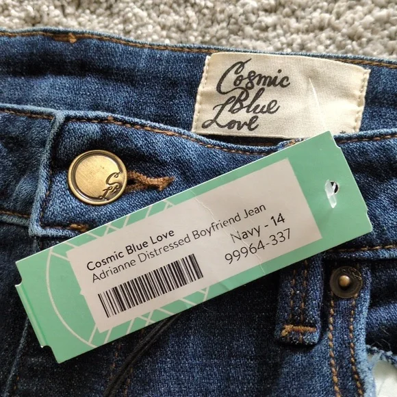 NWT Cosmic Blue Love Adrianne Distressed Boyfriend Jeans Size 14 - Picture 4 of 6